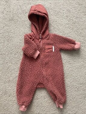 Cozy Hooded Sherpa One-Piece Jumpsuit - Dusty Rose